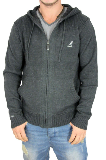 Men's zipped cardigan with hood in charcoal marl