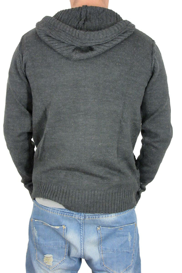 Ανδρική πλεκτή ζακέτα ανθρακί μελανζέ με φερμουάρ και κουκούλα