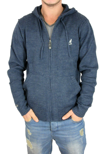 Men's zipped cardigan with hood in navy marl