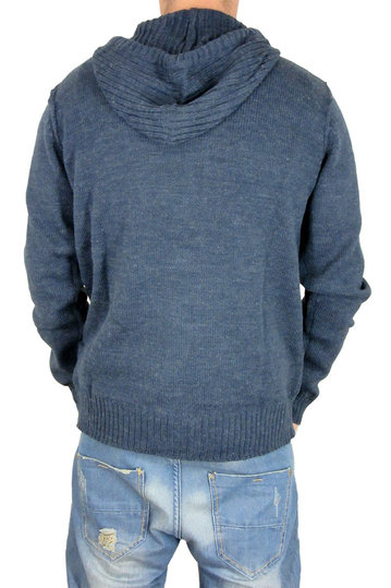 Ανδρική πλεκτή ζακέτα navy μελανζέ με φερμουάρ και κουκούλα