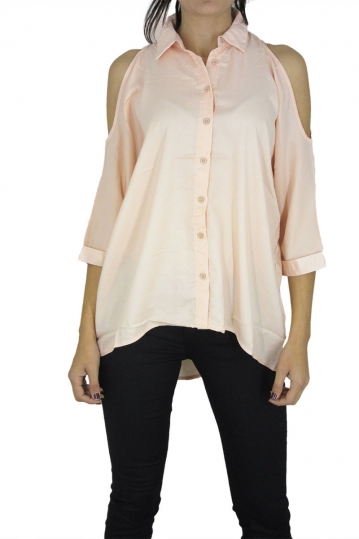 Cut out shoulder shirt in salmon