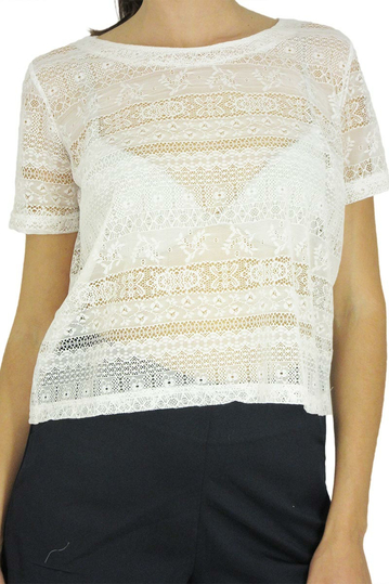 Migle + me κοντομάνικη μπλούζα δαντέλα λευκή