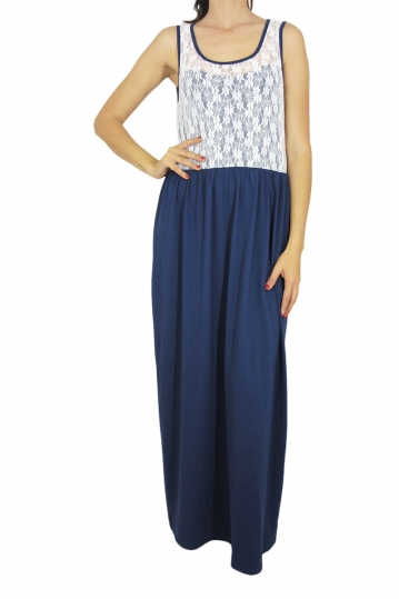 Migle + me sleeveless maxi dress navy with lace top