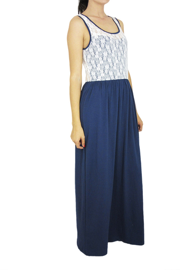 Migle + me maxi φόρεμα αμάνικο navy με δαντέλα