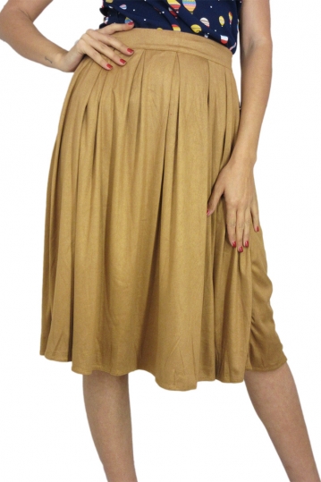 Migle + me faux suede pleated skirt in brown