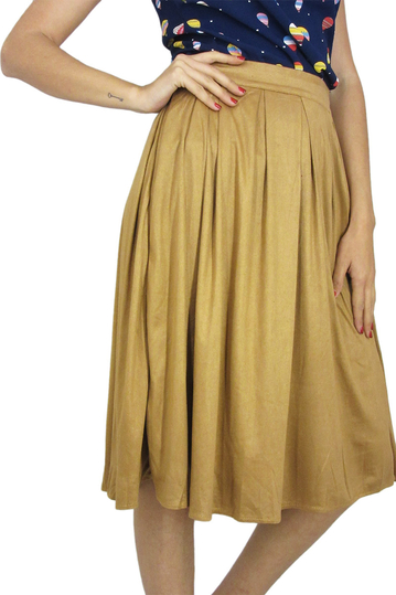Migle + me faux suede pleated skirt in brown