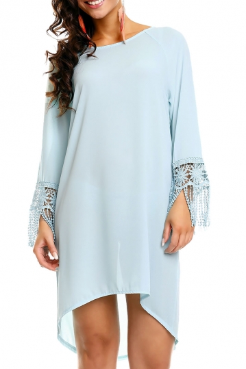 Mini dress aqua with lace details on sleeves