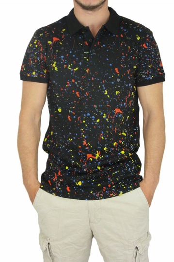 Men's pique polo shirt black with splashes