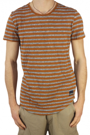 Anerkjendt men's striped longline T-shirt Toba grey-pumpkin spice