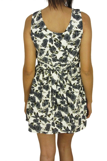 V-back mini dress with grey roses print