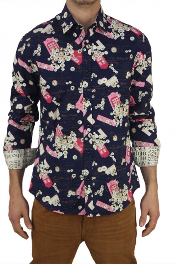 Missone ανδρικό πουκάμισο navy με buttons print