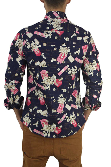 Missone ανδρικό πουκάμισο navy με buttons print
