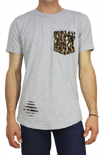 Obvious men's leopard pocket T-shirt grey