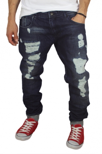Men's distressed jeans with ribbed cuffs