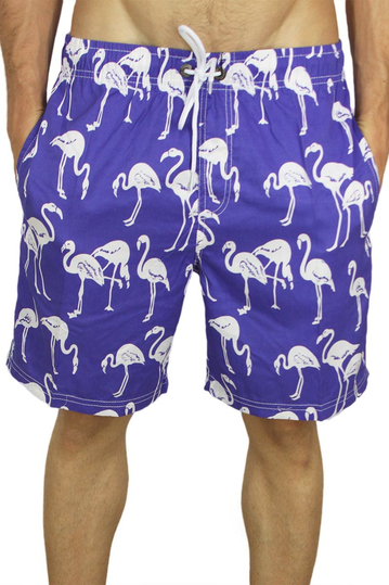 Ανδρικό μαγιό μωβ με flamingo print