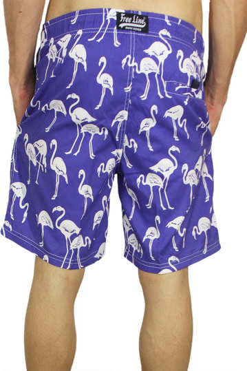 Ανδρικό μαγιό μωβ με flamingo print