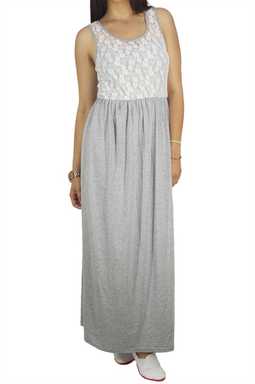 Migle + me sleeveless maxi dress grey with lace top