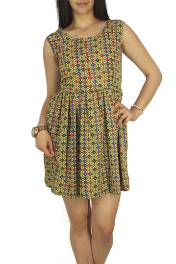 Migle + me sleeveless mini dress mustard with print