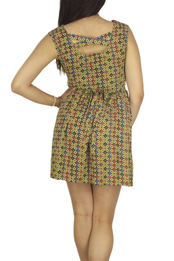 Migle + me αμάνικο μίνι φόρεμα μουσταρδί με πριντ