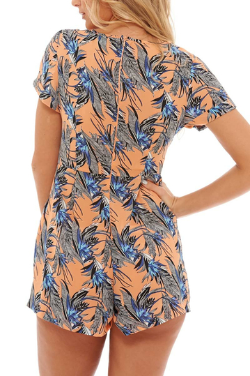 Ολόσωμο σορτσάκι ροδακινί με φοίνικες