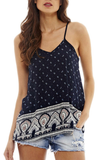 Strappy printed top navy