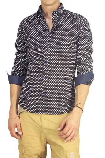 Men's navy shirt with white polka dots