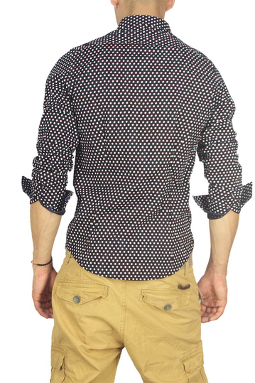 Ανδρικό πουκάμισο navy με λευκό πουά