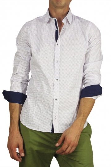 Ανδρικό πουκάμισο λευκό με γαλάζιο και κόκκινο πριντ