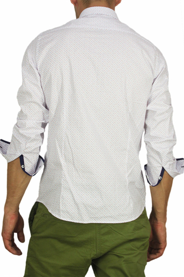 Ανδρικό πουκάμισο λευκό με γαλάζιο και κόκκινο πριντ