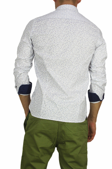 Ανδρικό πουκάμισο λευκό με γαλάζιο και γκρι πριντ