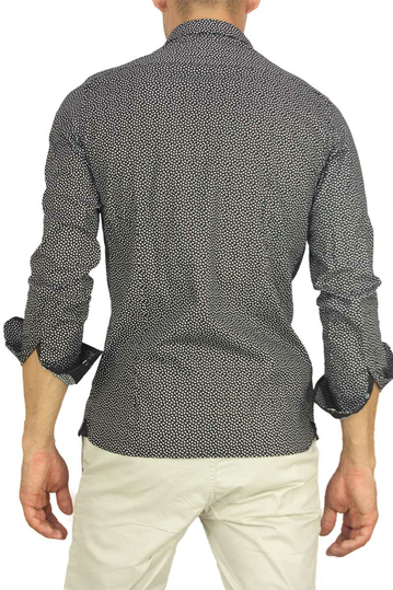 Ανδρικό πουκάμισο μαύρο με λευκό πριντ