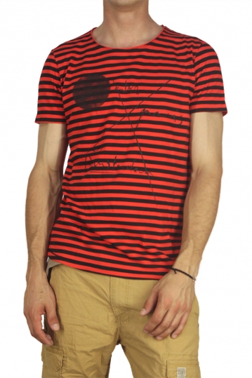 Best choice ανδρικό ριγέ T-shirt κόκκινο-μαύρο