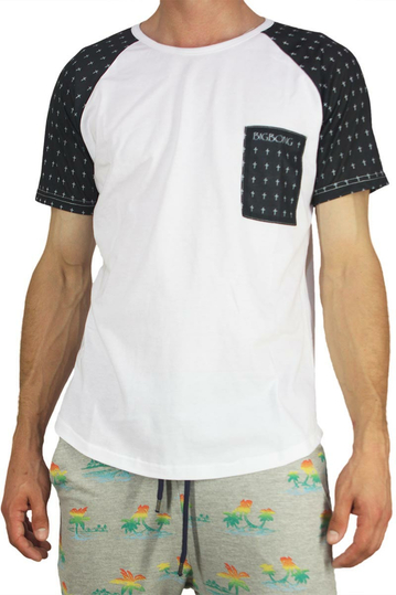 Bigbong longline t-shirt white with cross print sleeves