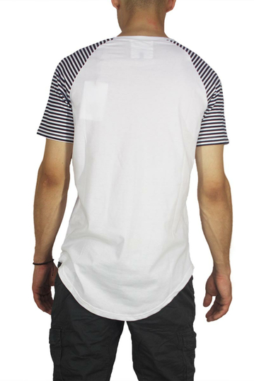 Bigbong longline t-shirt λευκό με ριγέ μανίκια