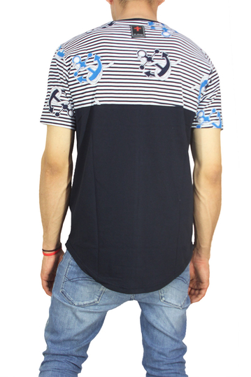 Crossover ανδρική μπλούζα longline navy με ριγέ πάνελ