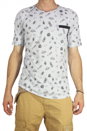 Men's double pocket all over print T-shirt light grey