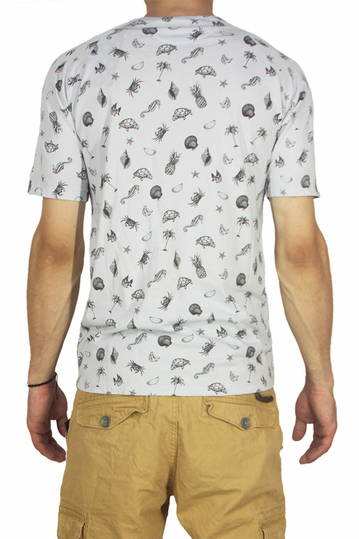 Ανδρικό double pocket all over print T-shirt ανοιχτό γκρι