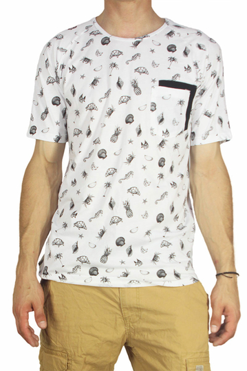 Men's double pocket all over print T-shirt white