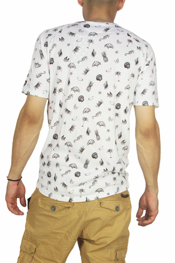 Ανδρικό double pocket all over print T-shirt λευκό