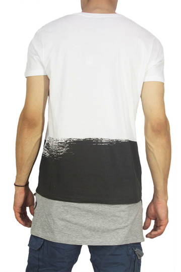 Ανδρικό longline color block t-shirt λευκό-μαύρο με ένθετο τελείωμα