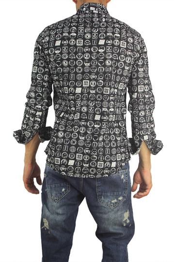 Missone ανδρικό πουκάμισο μαύρο με vintage σφραγίδες