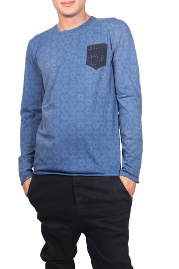 Men's chest pocket long sleeve tee blue