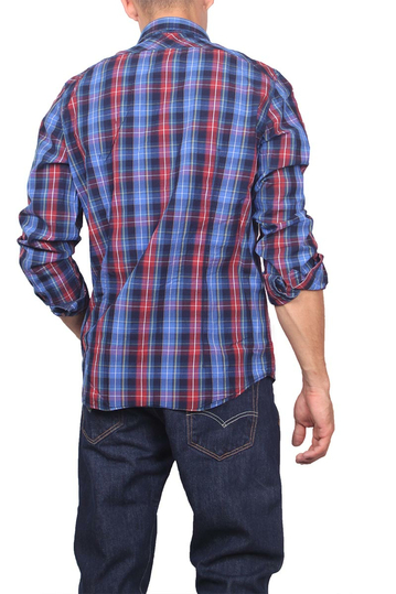 Ανδρικό slim fit καρό πουκάμισο μπλε