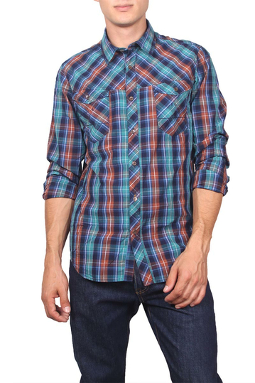 Men's check shirt petrol in slim fit