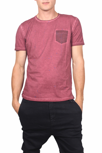 Best choice Self men's pocket T-shirt stone washed bordeaux