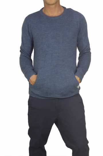 Superior Vintage men's knitted jumper blue with pocket