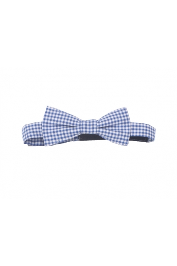 Cotton checkered bow tie light blue-white
