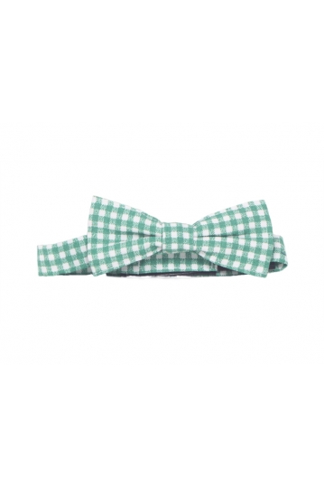Cotton checkered bow tie green-white