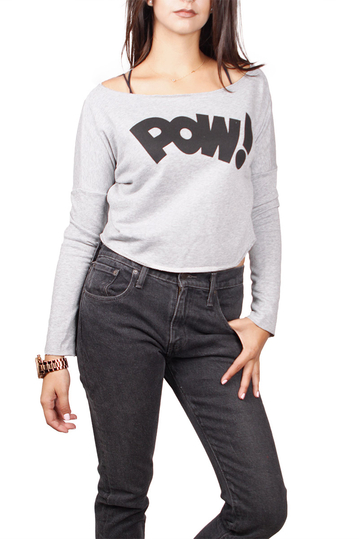 Migle + me Pow print crop sweatshirt grey melange