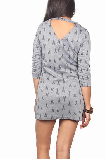 Migle + me μίνι φόρεμα γκρι μελανζέ με V-πλάτη